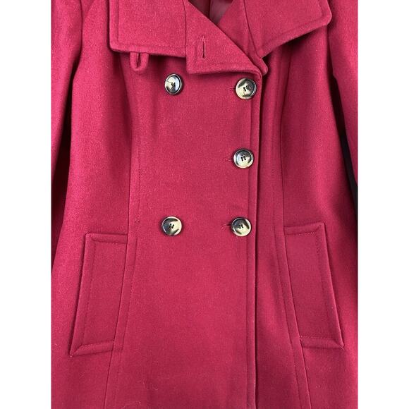 Vtg Anne Klein Sz S Red Dble Brstd Notch Collar Wool Pockets Lined Classic Coat - Picture 2 of 11